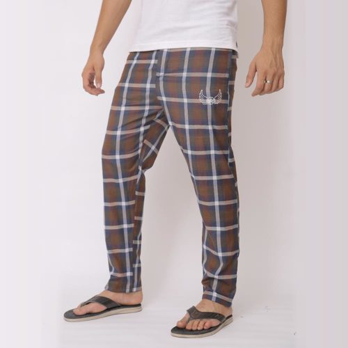 Brown Blue Check Cotton Trouser Trousers for Men Online