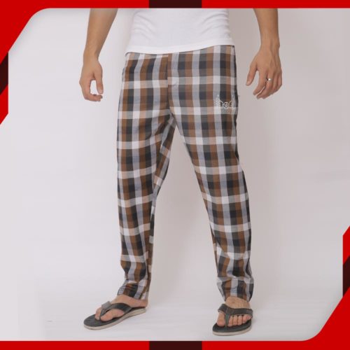 Brown Grey Chess Cotton Trouser Trousers for Men Online
