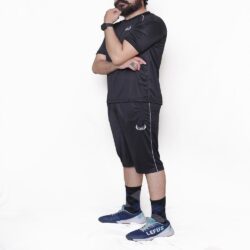 Black with white lining Active Tracksuit with Shorts